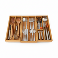 Bamboo Kitchen Drawer Organizer – Expandable 5-Section Utensil Tray