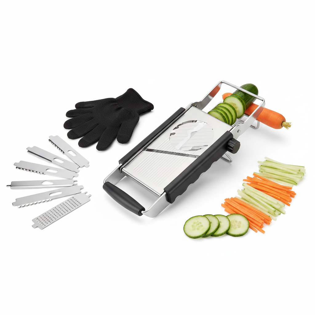 Pro Mandoline Slicer with Safety Glove – 5-Blade Adjustable Vegetable Cutter