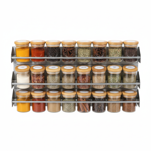 Meal Prep Spice Rack with 20 Glass Jars – Magnetic Wall-Mounted Herb Organizer